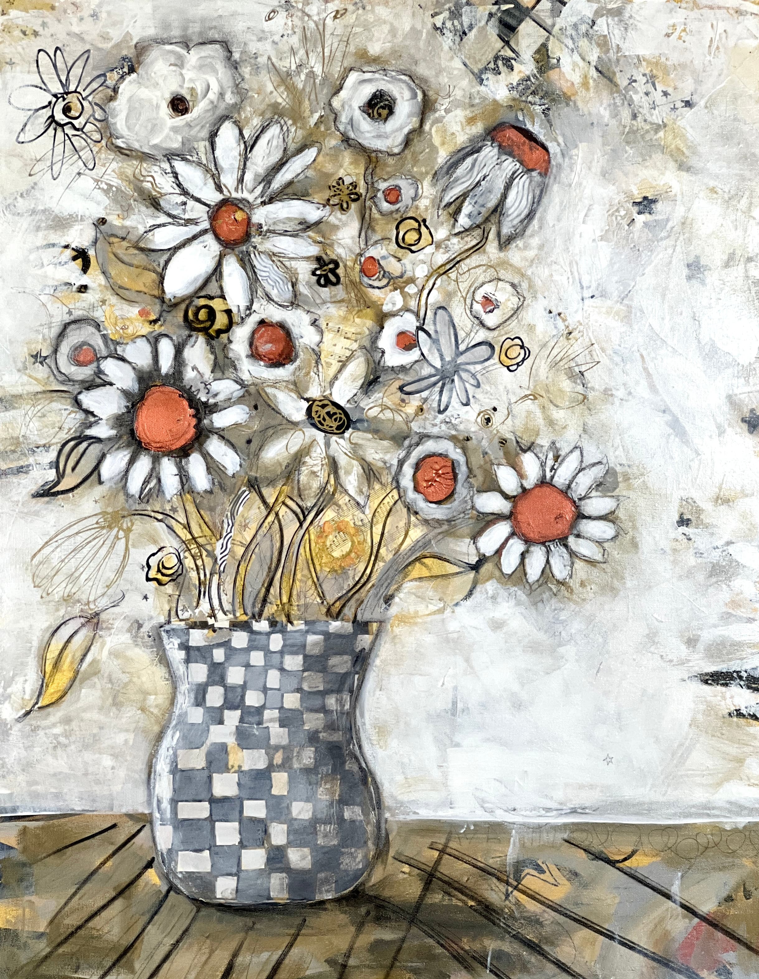 Checkered Vase Daisies